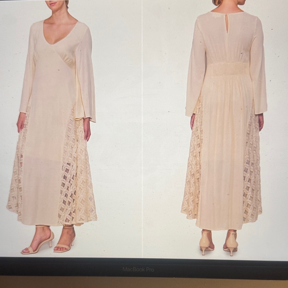 MELLODAY Cream Long Sleeve Dress with Lace Detail - Picture 1 of 6